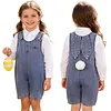 Baby Easter Outfit Denim Overall Pants Bunny Ear Romper with Pom Pom Tail Jeans Jumpsuit Cute Rabbit Ear Overalls for Toddler Boy Girl