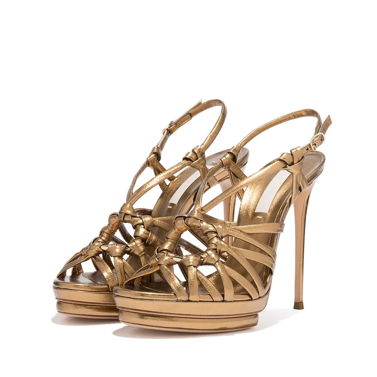 Gold Platform Slingback Heels Sandals |FSJ Shoes
