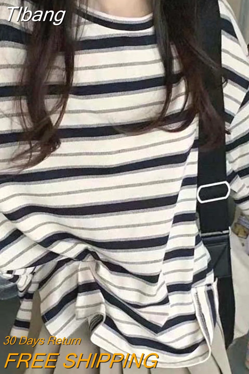Tlbang Striped T Shirt Women Long Sleeve O-Neck T-Shirts ulzzang Korean Casual Oversized T Shirt Femme Black Tops