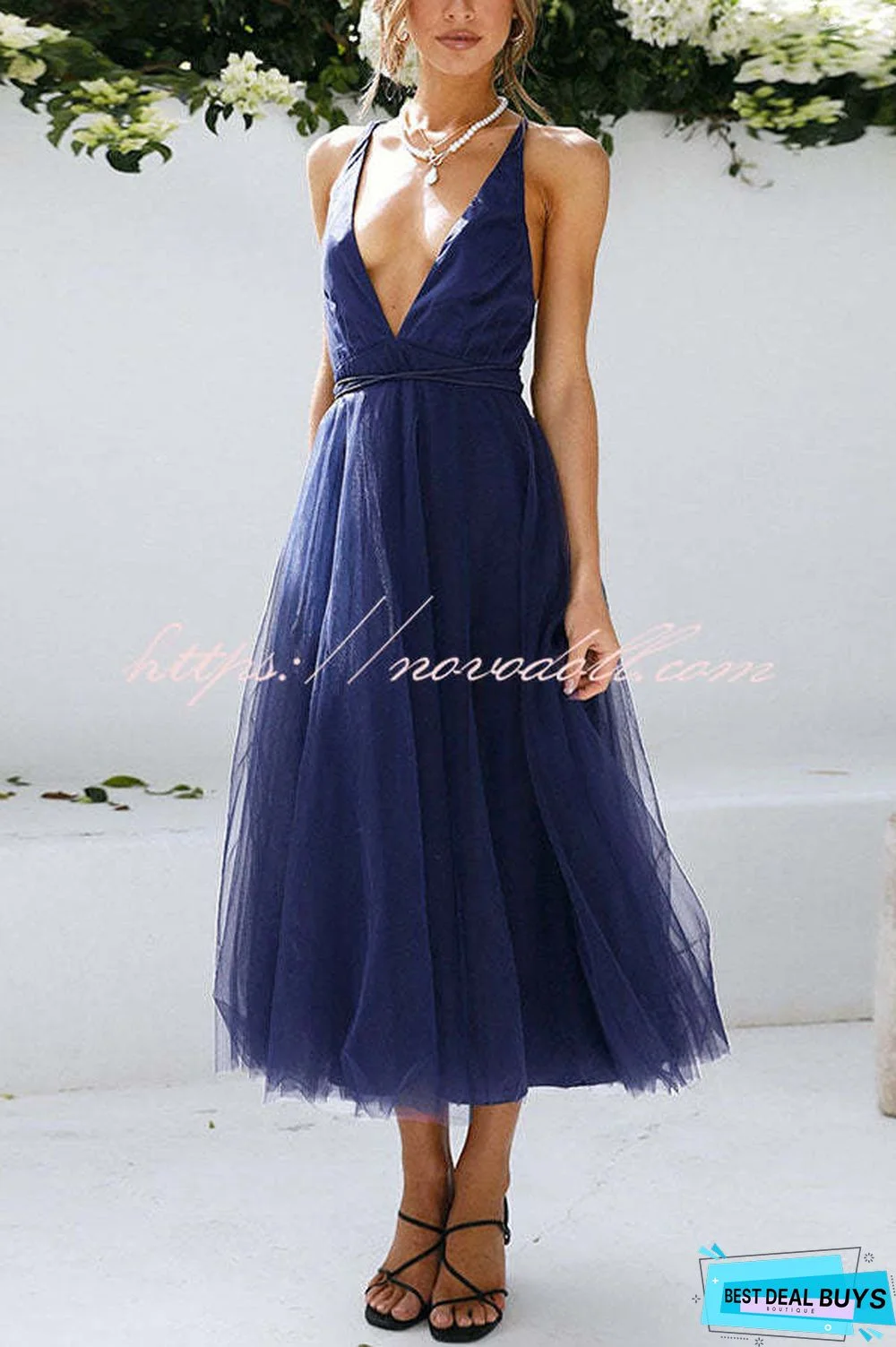 Feeling Romantic V Neck Tulle Midi Dress