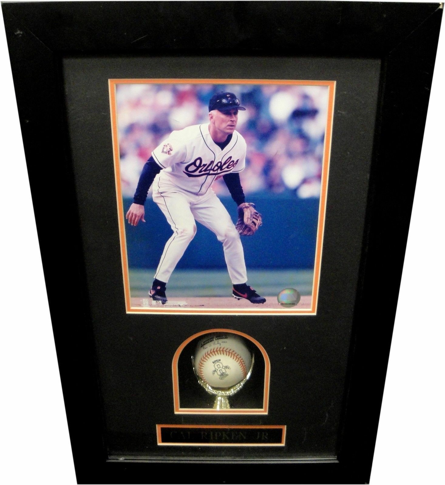 Cal Ripken Jr Shadow Box With Unsigned Baseball & 8x10 Photo Poster painting Slight Wear