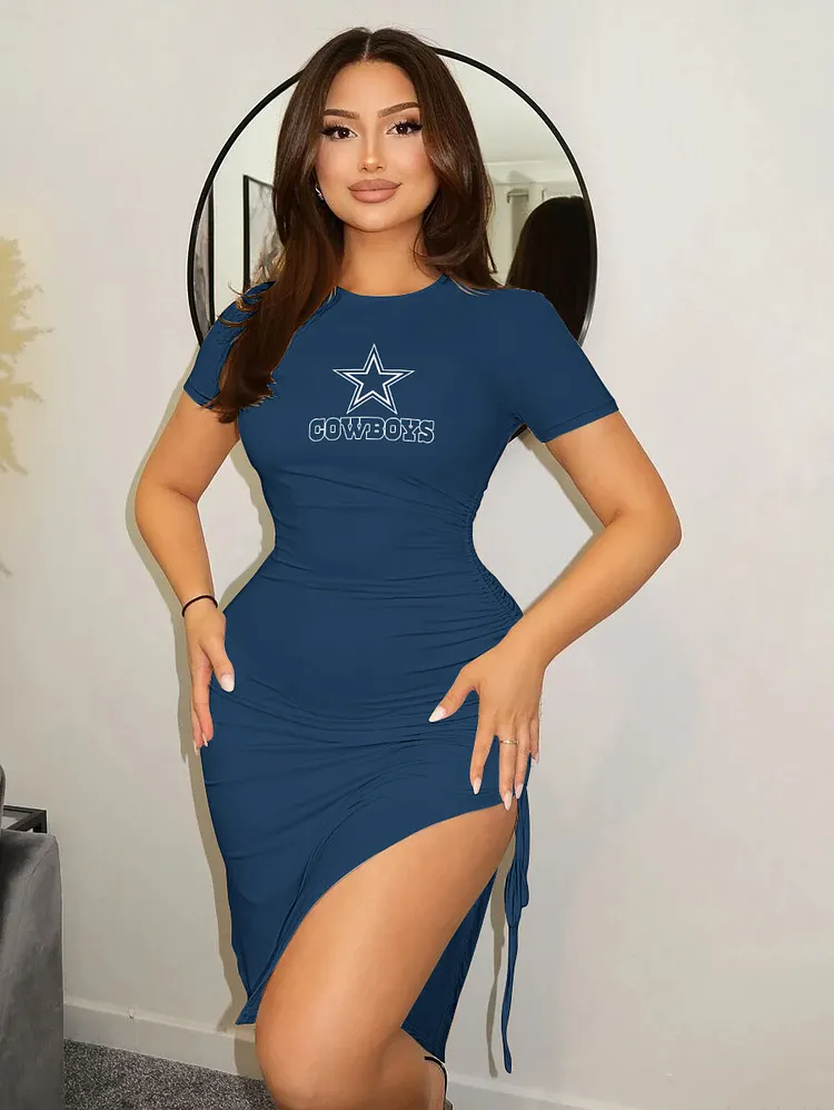 Dallas Cowboys  Women's Drawstring  High Slit Bodycon Dress