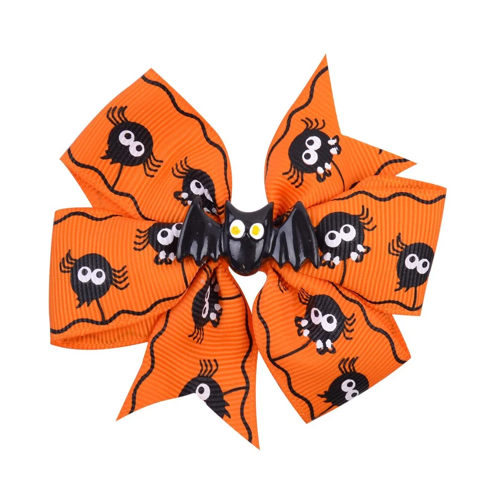 3.4 inchs Halloween Decoration Grosgrain Ribbon Hair Bows For Baby Girls Ghost Pumpkin Pinwheel Hair Clips  Hair Accessories