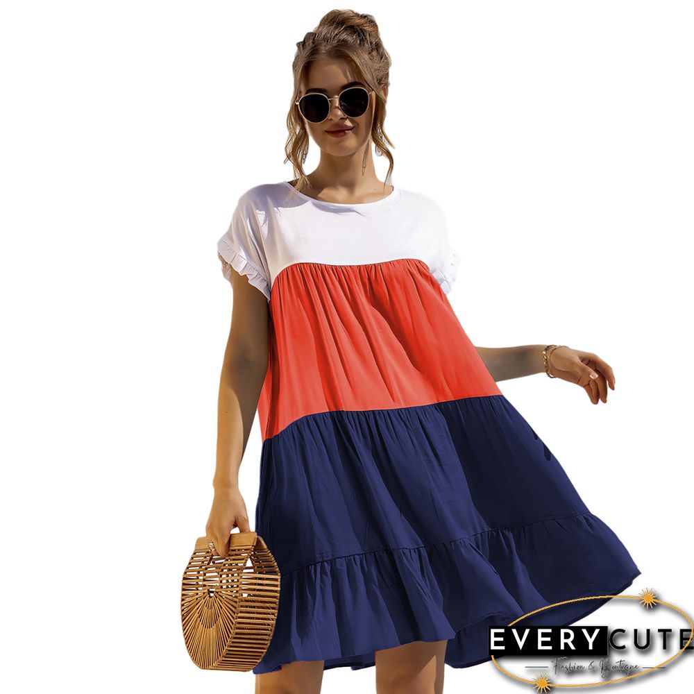 Navy Blue ColorBlock Ruffle Mini Dress