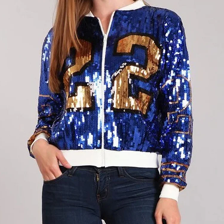 Hot-selling Long-sleeved Spring Sequin Casual Sports Top Zipper Jacket Women