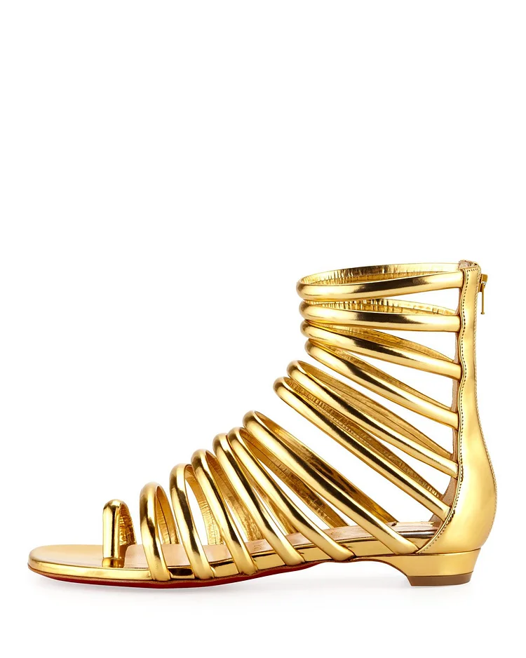 Gold Gladiator Roman Open Toe Flat Sandals Vdcoo