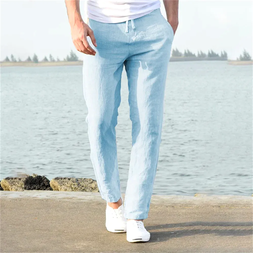 Men's Linen Blend Drawstring Trousers &ndash; Lightweight Summer Wear &ndash; view 2