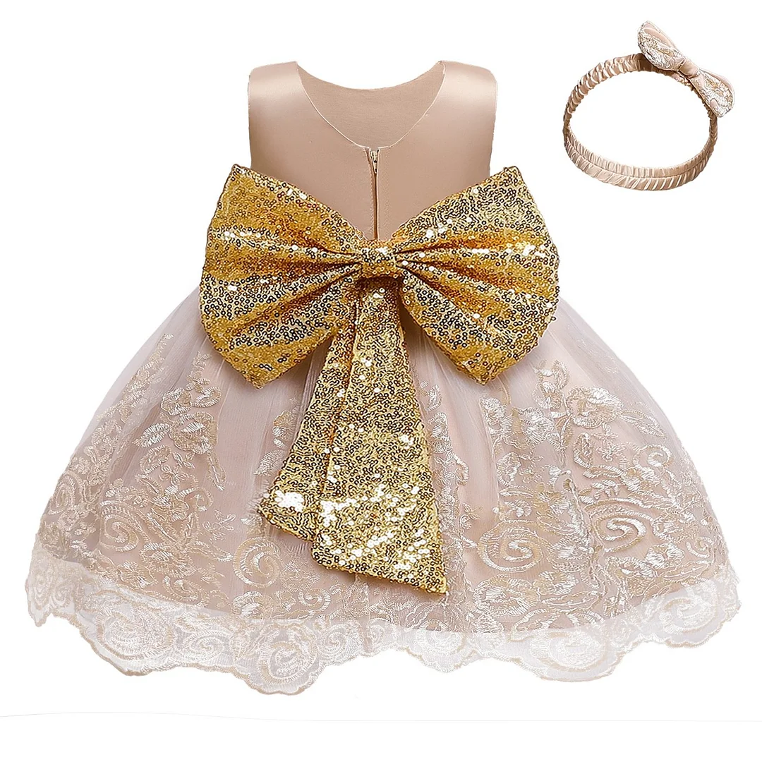 2021 Summer Sequin Big Bow Baby Girl Dress 1st Birthday Party Wedding Dress For Girl Palace Princess Evening Dresses Kid Clothes