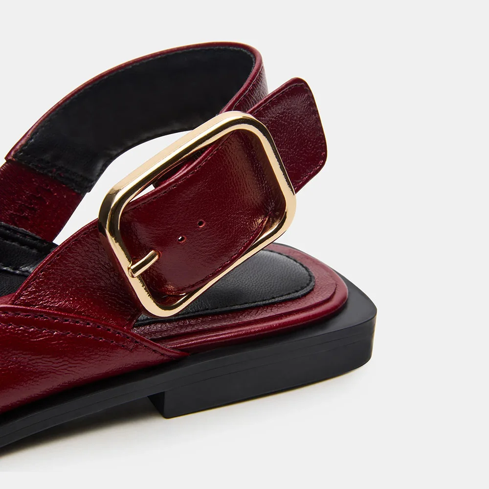 Women's Maroon Pointed Toe Casual Slingback Flats with Buckle