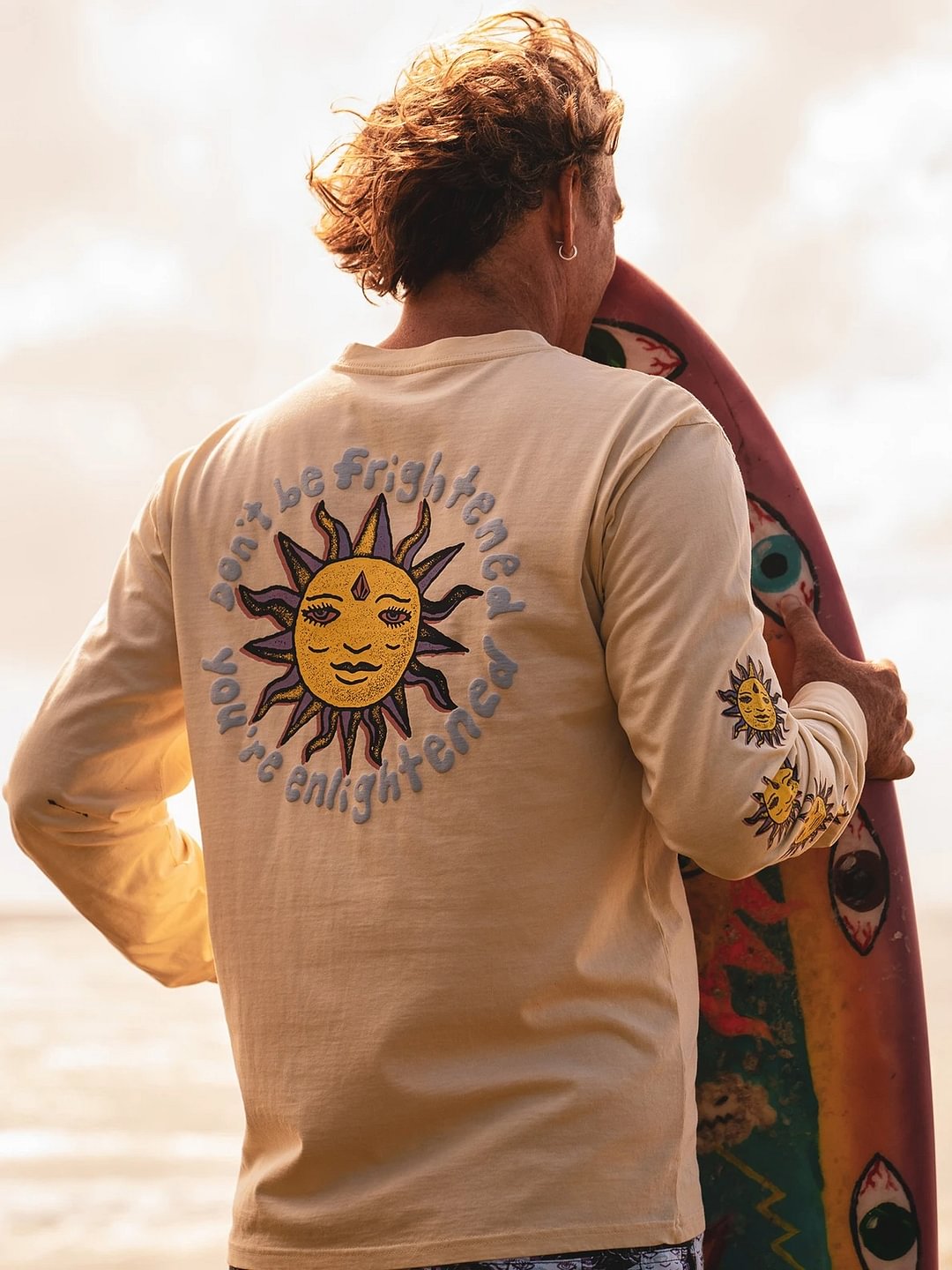 New Mens Abstract Sun Print Artist Long Sleeve T-Shirt-barclient