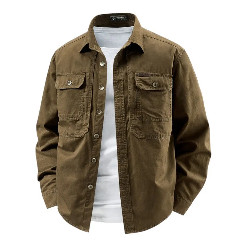 Men's Cotton Workwear Overshirt &ndash; Utility Shacket for Layering &ndash; Brown
