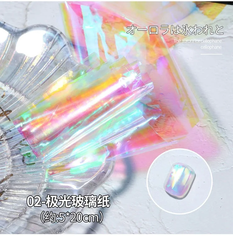 Aurora Nail Art Glass Foil Film DIY Cellophane Paper Ice Cube Gradient Korean Nail Trend Ice Cube Nail Art Decoration 1Bottle-Nail Inspo