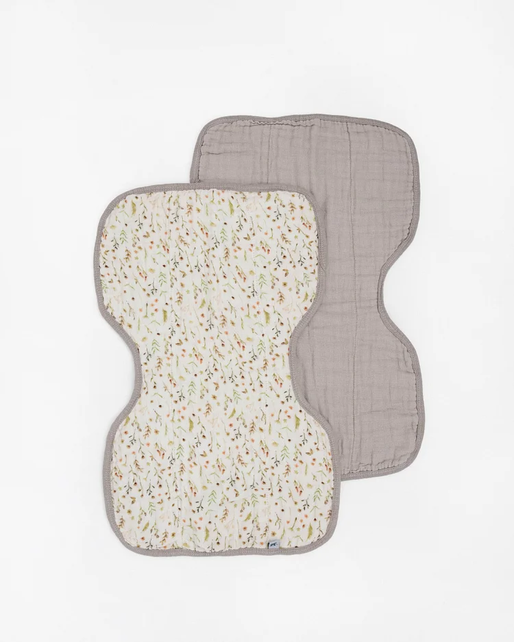 Organic Cotton Muslin Burp Cloth 2 Pack - Floral Field + Driftwood