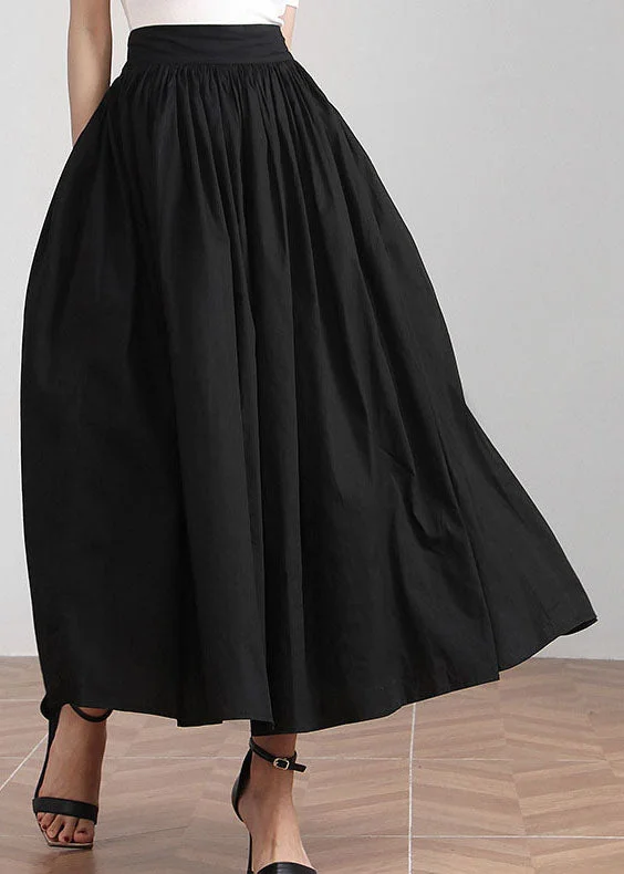 Plus Size Black elastic waist Cinched Skirts Spring