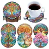 (US Local)6Pcs Wooden Tree Of Life Diamond Painting Coasters for Adults Beginners