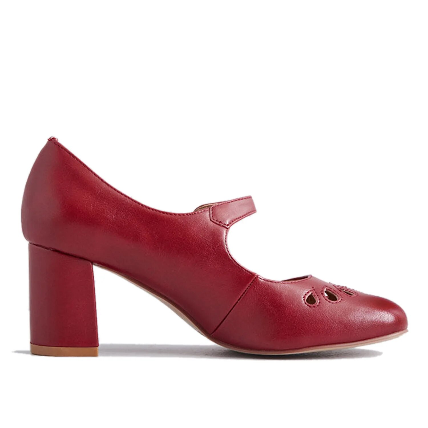 TAAFO Green Button Mary Janes High Square Heels Hollow Round Toe Women Pumps Office Japanese Style Ladies Shoes Big Size 40 42