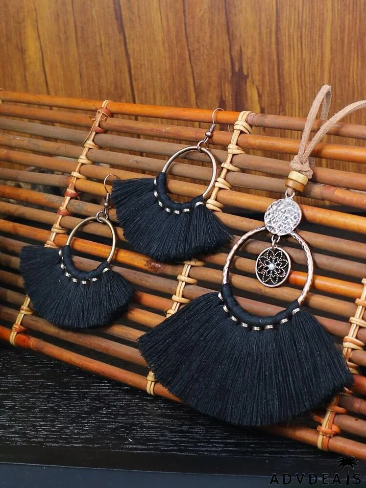 Tassel Decor Drop Earrings & Necklace