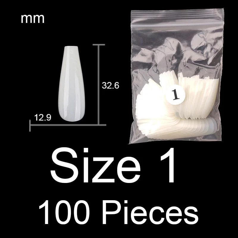 100 Pieces Full Cover Coffin Nails Single Size Ballet Shape Ballerina False Nail Tips Natural Transparent Size 0 ~ 9 Available-Nail Inspo