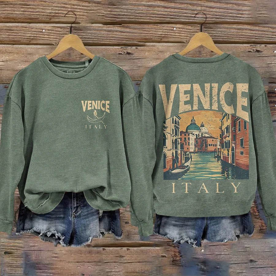 Felpa con grafica frontale e posteriore con paesaggio di Venezia, Italia