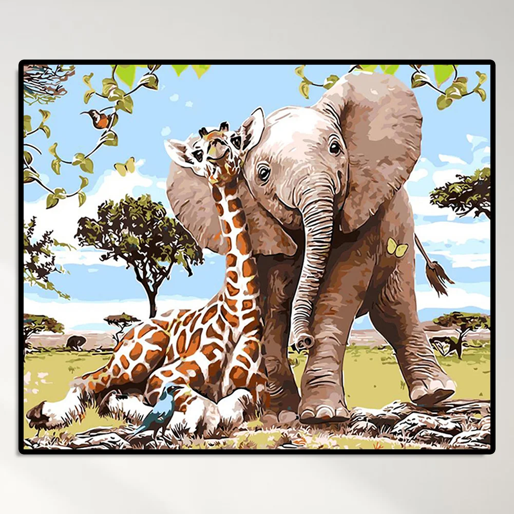 Full Round Diamond Painting 30*35cm - Giraffe Elephant