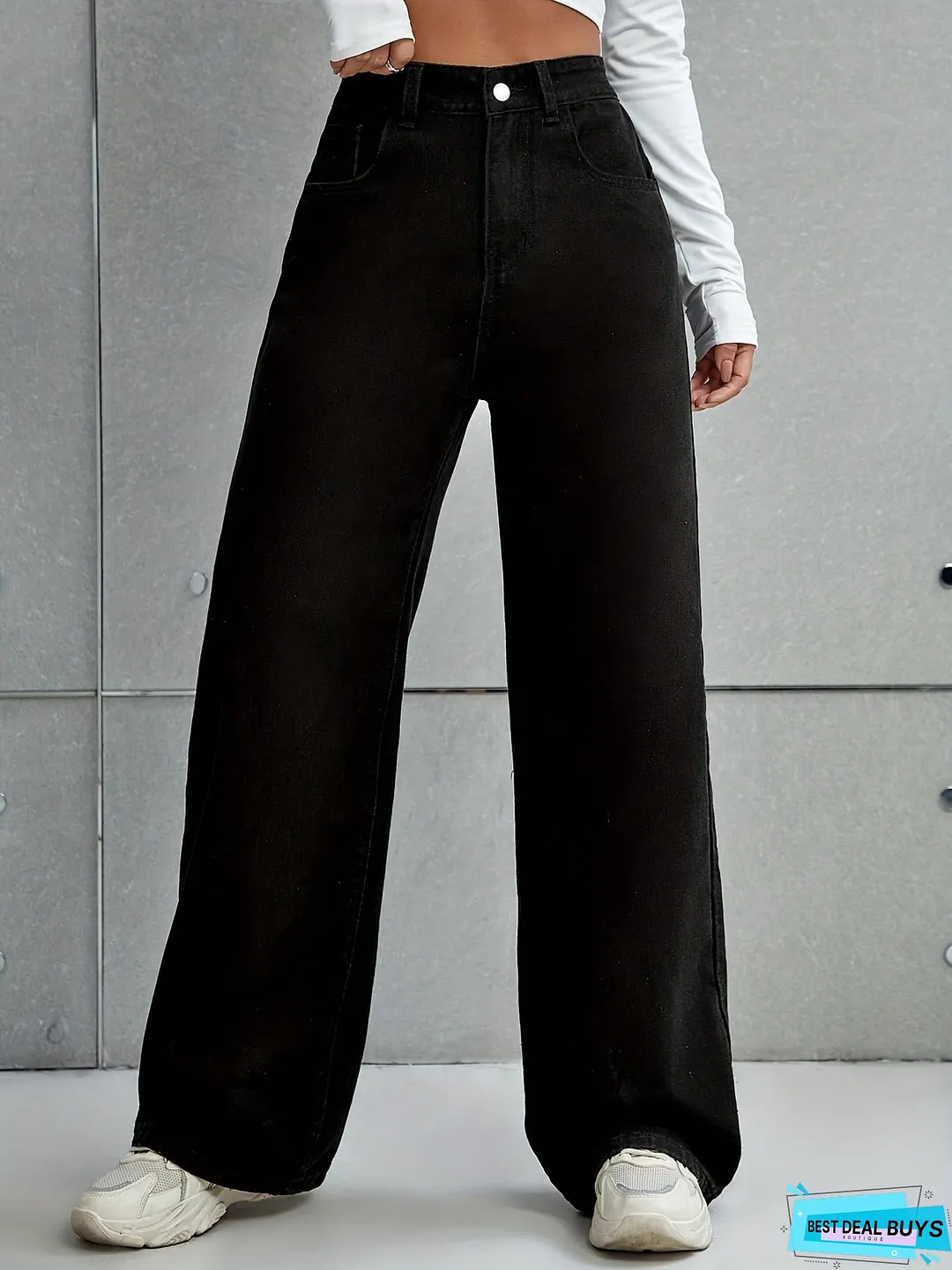 Black Star Pattern Baggy Jeans, Loose Fit Non-Stretch Casual Wide Legs Jeans, Women's Denim Jeans & Clothing