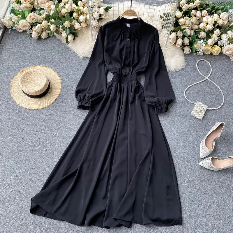 Croysier Dresses For Women 2021 Party Evening Vintage Elegant Maxi Dress Spring Autumn Stand Collar Long Sleeve Long Shirt Dress