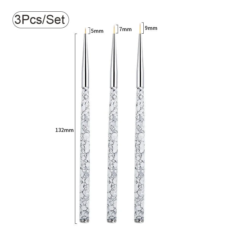 3Pcs/Set Gold Nail Art Brush Painting Drawing Pen Tips Manicuring French Stripe Liner Acrylic Gel UV Polish Brushes Nail Tool-Nail Inspo