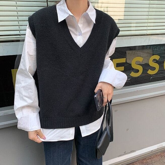 Solid Women Sweater Vest Pullover Japanese Style Ulzzang Fresh Lovely Students High Quality Leisure Loose All Match Trendy Girls