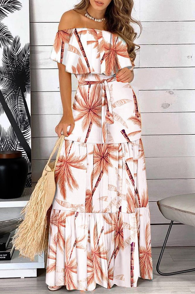 Floral Print Off Shoulder Maxi Dress - Chicaggo