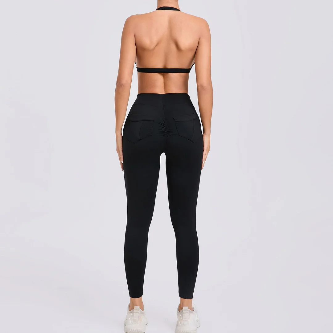 Woherb Woherb Neck Bra Pocket Trousers Yoga Suit Tight Body Beautiful Back Speed Dry Fitness Suit Outdoor Running Two-Piece Set-Outfit Ideas