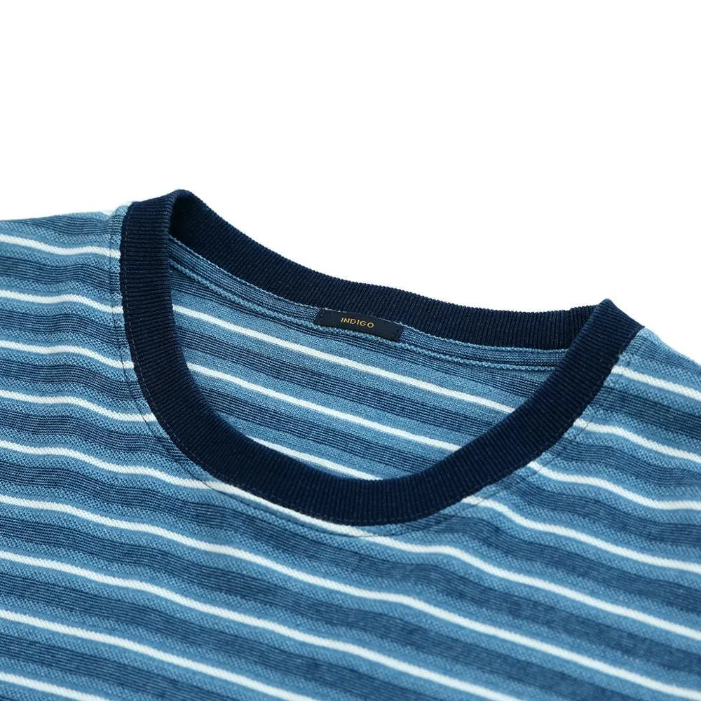 SIMWOOD 2021 summer new indigo washed striped t-shirt men fashion fashion 100% cotton tops tshirt plus size tees SJ130695