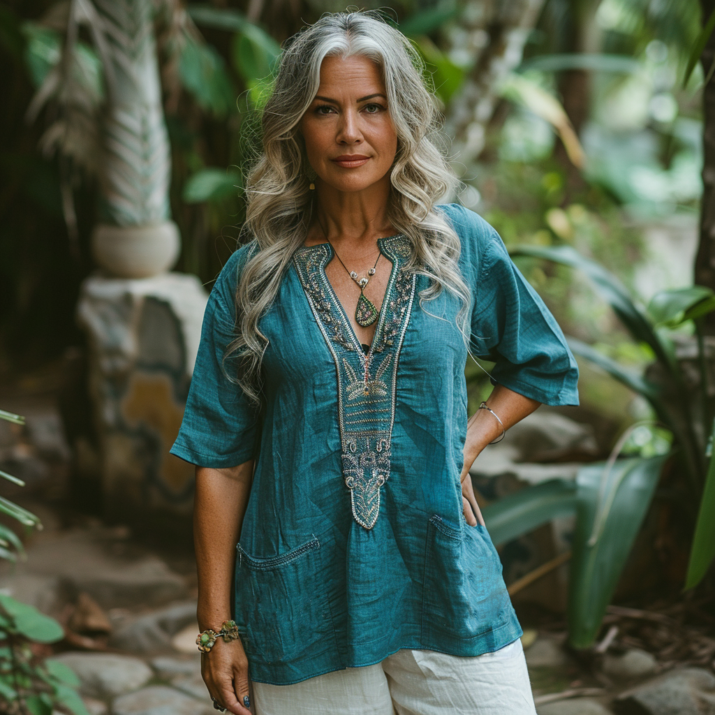 Woman - Ethnic Linen Top-inspireuse