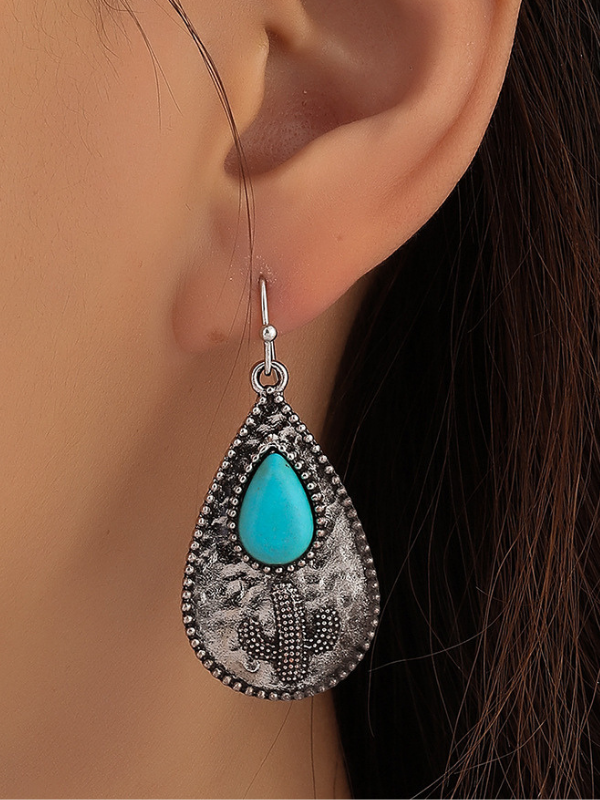 Vintage Drop Water Bohemian Cactus Turquoise Decor Western Ethnic Earring