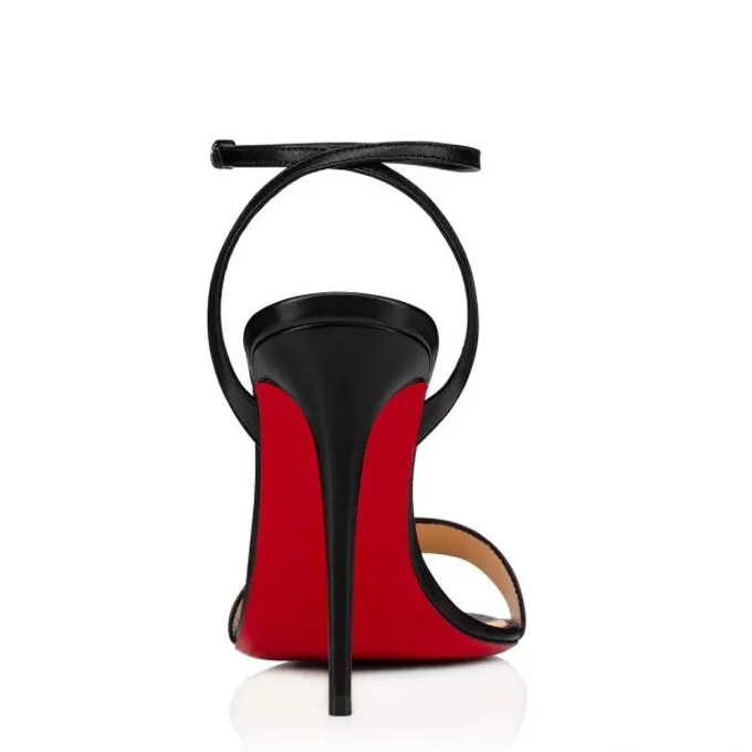 100mm Fashion Open Toe Ankle Slim Lace Up Pumps Matte Sandals Red Soles-vocosishoes