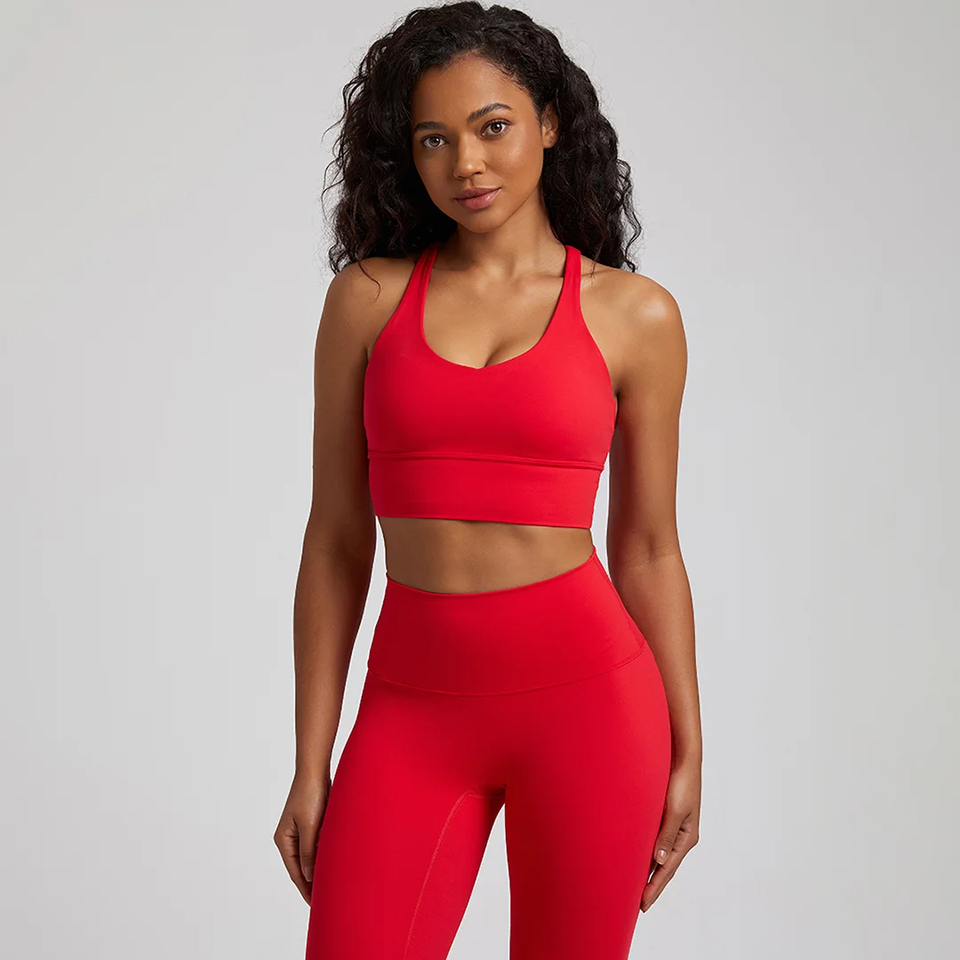 Solid color back cross high stretch sports bra