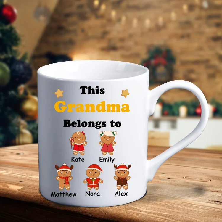 Gingerbread Man Ceramic Mug Customized Titles & 1-6 Names Cup Personalized Christmas Mugs Gift for Family