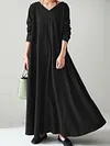 V-Neck Long Sleeve Loose Maxi Dress