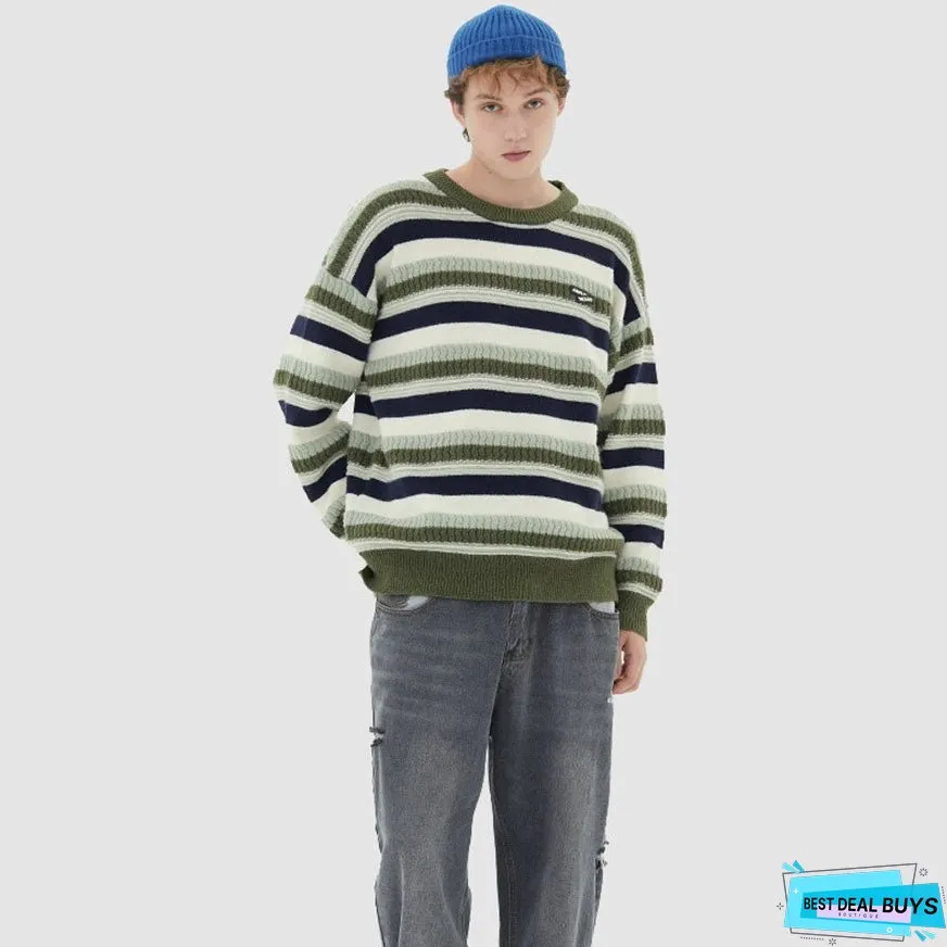 Contrast Color Striped Vintage Sweater