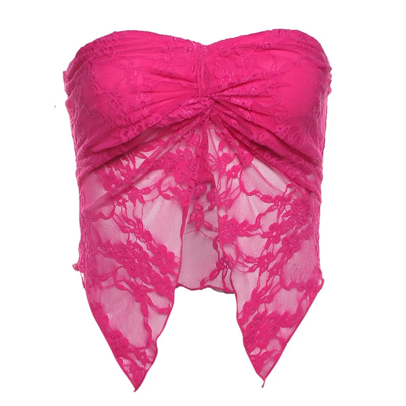 Uveng 2024 Summer New Women's Clothing Solid Color Repair Street Fashion Word Collar Yarn Mesh Wrapped Breast Vest