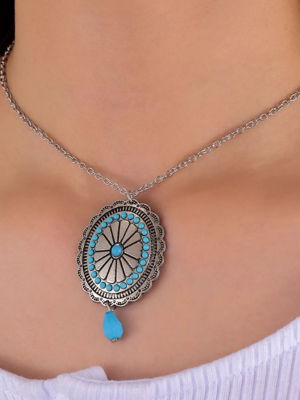 Geometric Turquoise Patchwork Vintage Ethnic Necklace