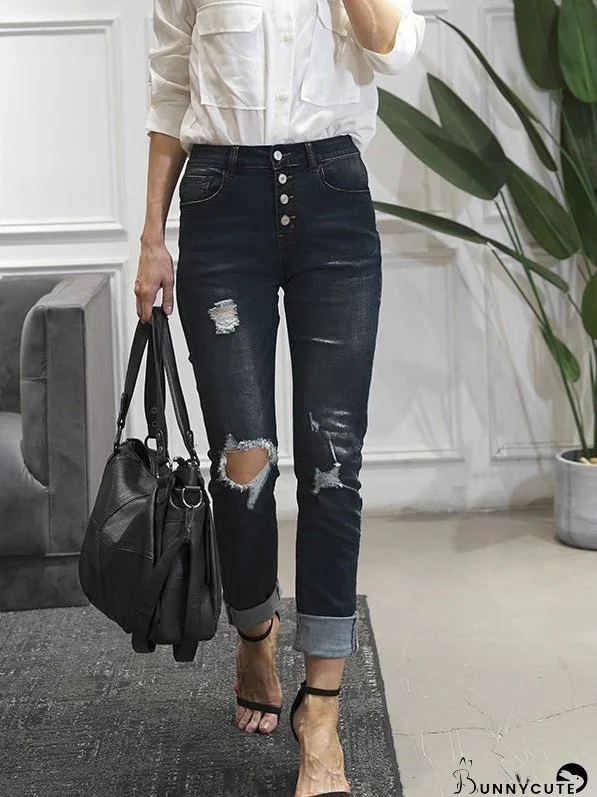Women's Jeans Washed Ripped Stretch Pencil Jeans