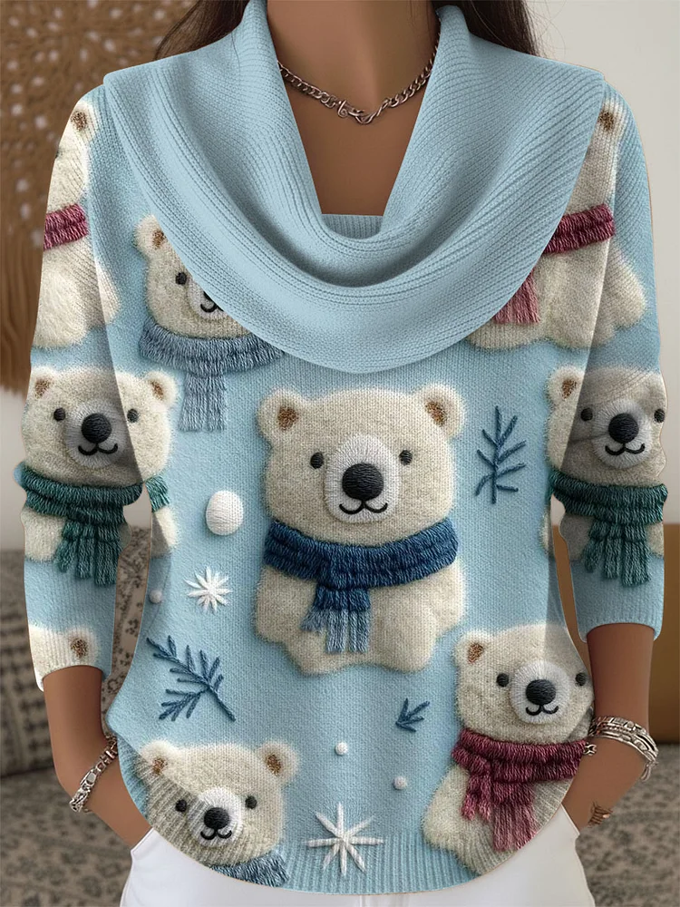 Women's Christmas Pattern Print Cowl Neck Sweater