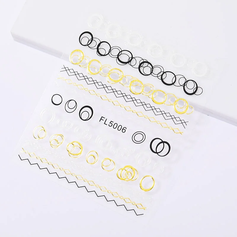 Gold 3D Nail Sticker Curve Stripe Lines Nails Stickers Gradient Adhesive Striping Tape Nail Foil Nail Art Stickers Decals Silver-Nail Inspo