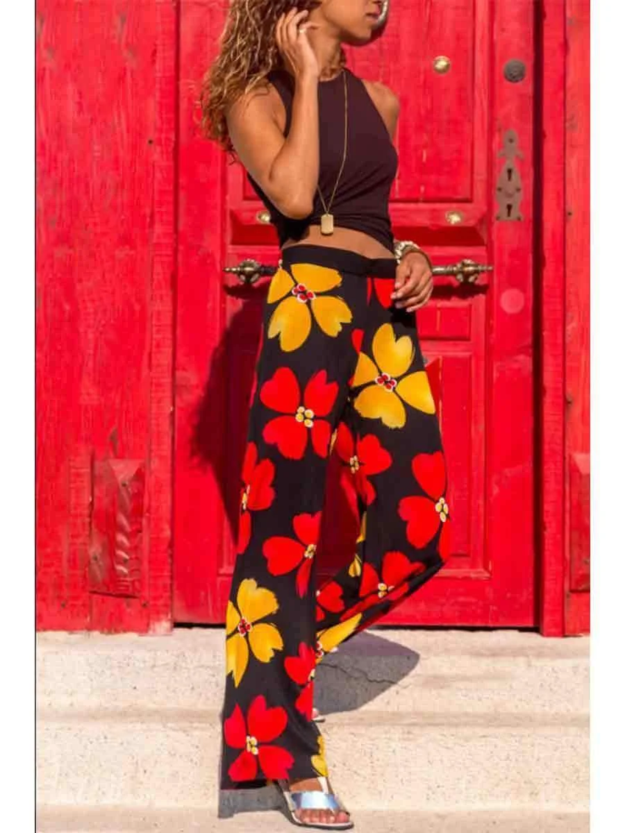 Bohemia Elastic Waist Printed Vacation Pants