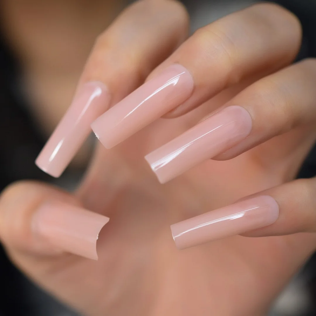 Glossy Big Glossy Fake Nials Reusable Square Nails Dark Green Medium Long Nails Manicure Design Fake Nails Pure Color To Choose-Nail Inspo