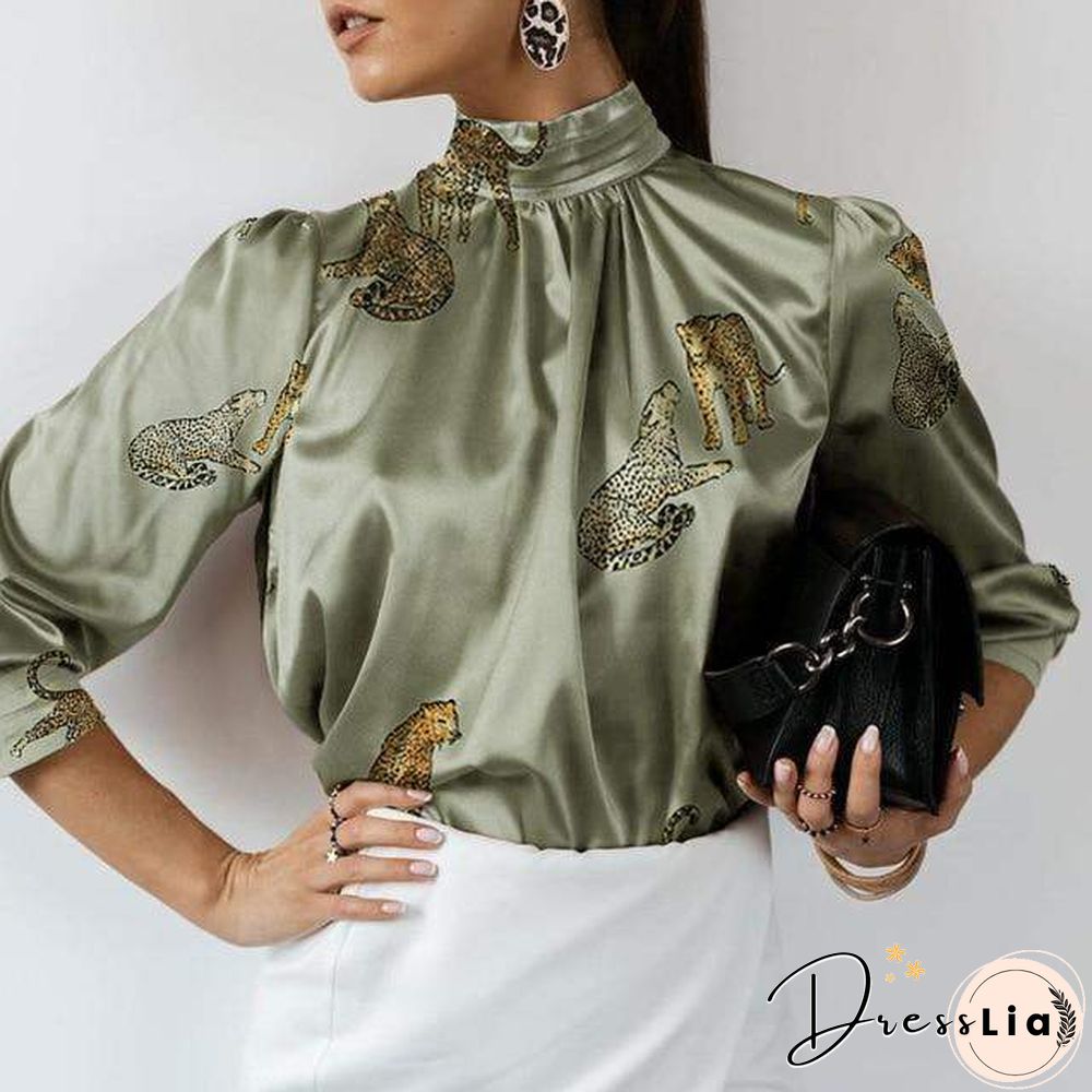 Celmia Women Satin Blouses Elegant Tunic Tops Fashion Solid High Collar Silk Shirts Long Sleeve Party Blusas Femininas 5XL