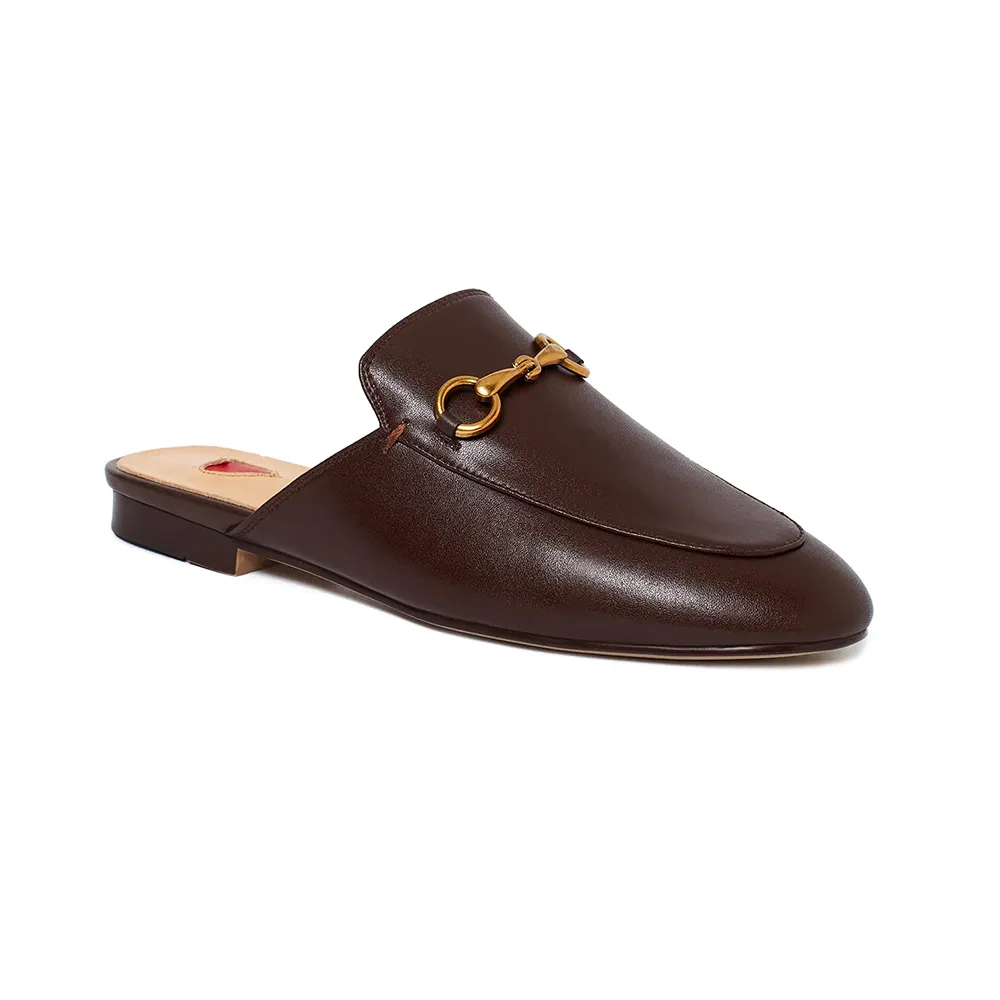 Red Heart Buckle Coffee Mules Shoes-vocosishoes