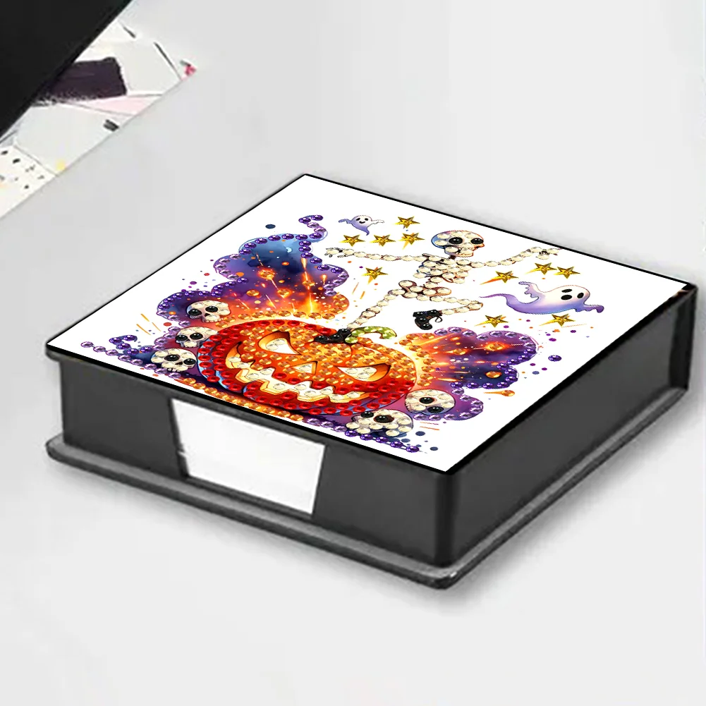 5D DIY PU Diamond Art Note Box with 160 Sheets Paper Memo Pad Holder (Skull)