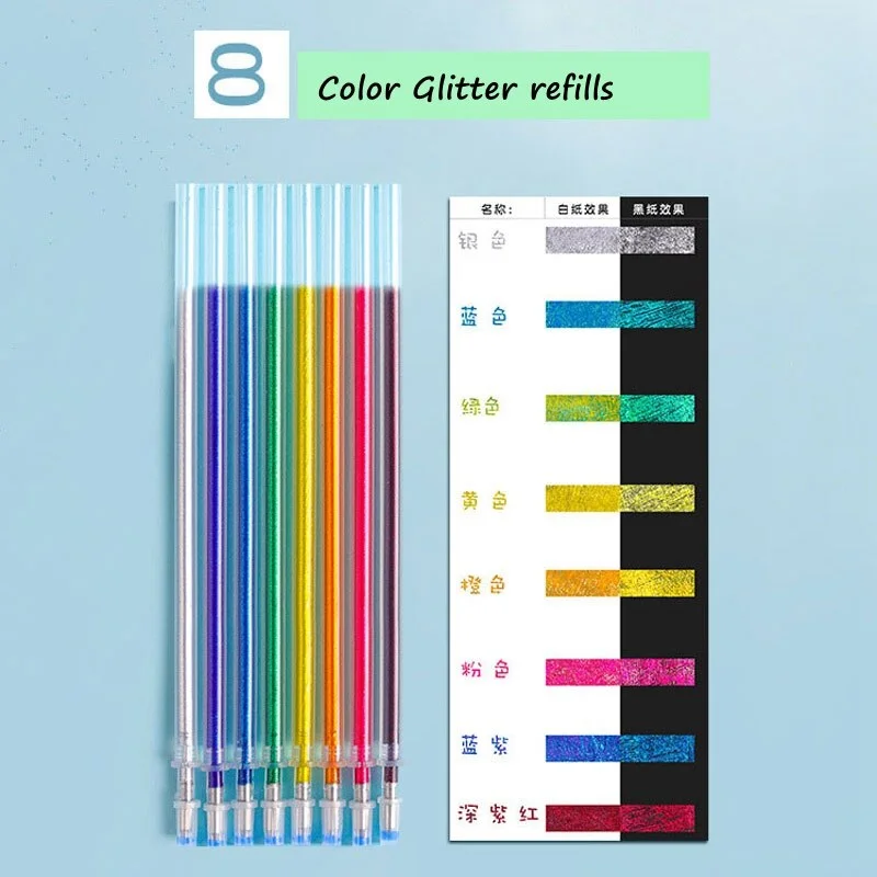 8/12/18 Color High Light Glitter Pen Refill Rod Shiny Metal Color Highlighter for Drawing Painting Scrapbooking School Supplies
