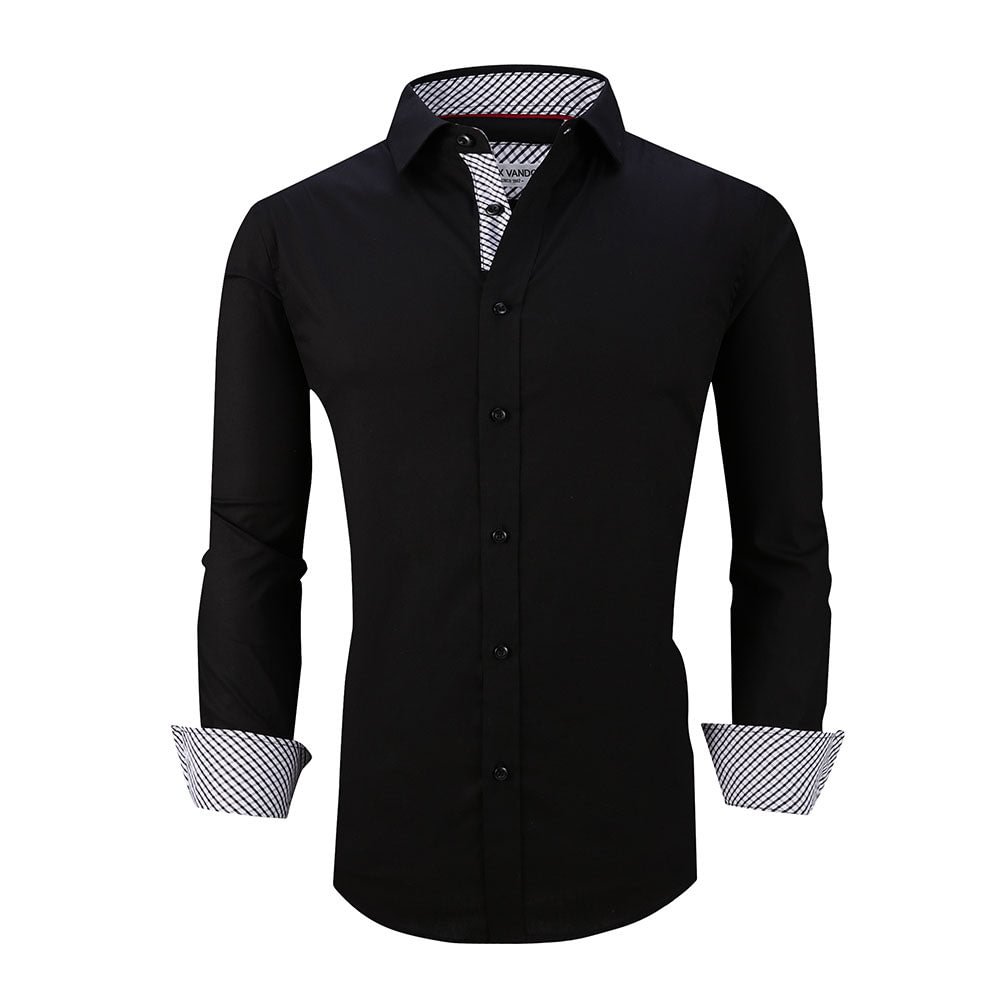 Men's L-19 Long Cotton Stretch Shirt Black Alex Vando Fashion